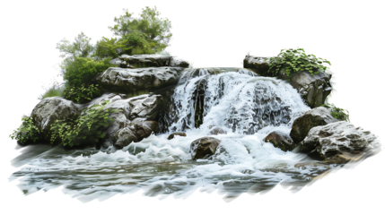 A holy river with water flowing gracefully, isolated on white, cut out 