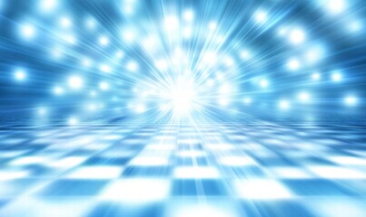 Obraz premium A bright blue and white checkered floor with a bright light shining on it