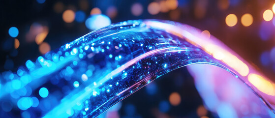 Shimmering blue and orange light trails with sparkling effects create vibrant atmosphere
