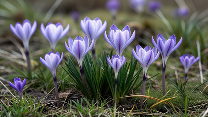 Blooming crocus flowers showing the arrival of spring season