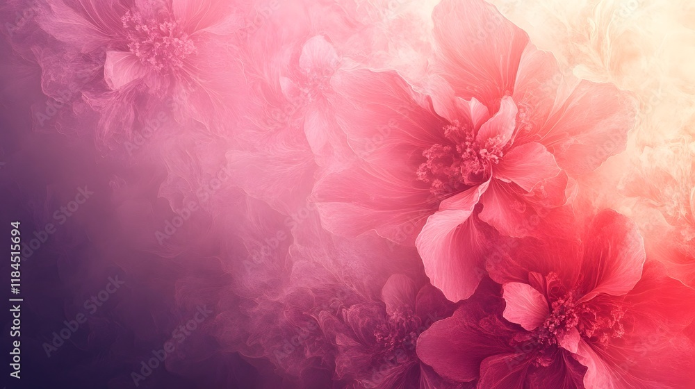 Poster captivating floral abstract with dreamy pink and red gradient tones background with soft blended pet