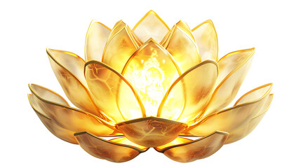 A golden lotus flower glowing with spiritual energy, isolated on white, cut out 
