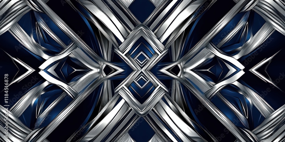 Poster abstract metallic geometric pattern with intertwined lines on dark background