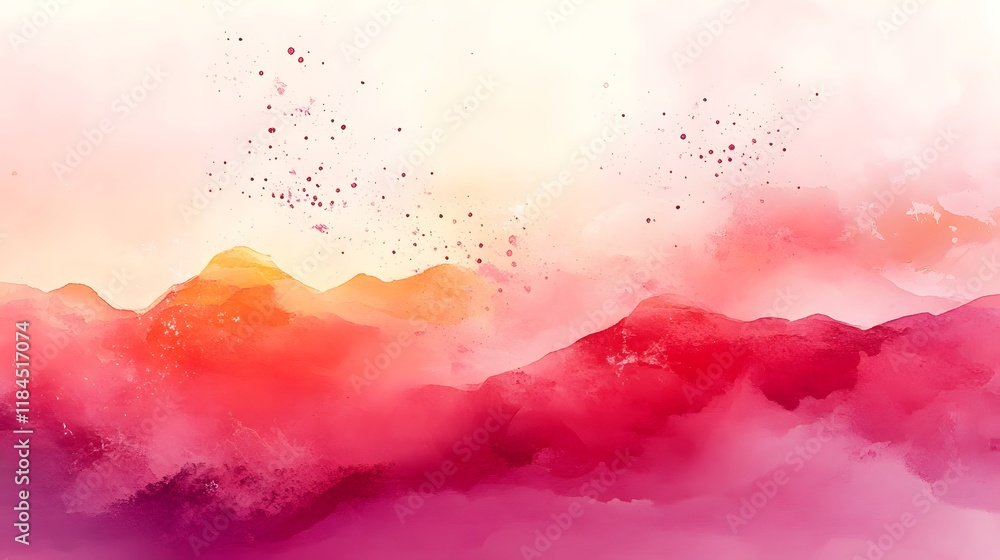 Poster breathtaking abstract landscape with soft dreamy gradients in warm pink and red tones featuring subt