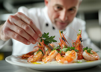 chef preparing shrimp cuisine