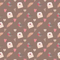 Seamless pattern of Valentine's day elements. Romantic cute objects. Valentine's day concept, romance, love