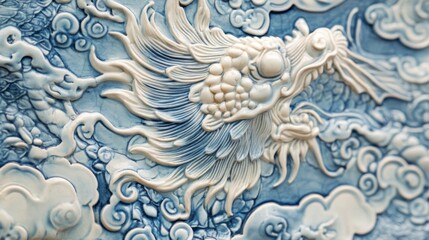 Intricate dragon relief artwork cultural heritage site decorative art indoor gallery close-up symbolism of power