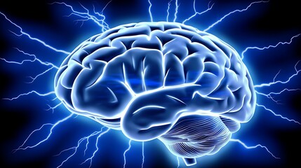 Human Brain Glowing with Electrical Energy