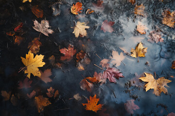 Fallen leaves blanket the misty forest floor as autumn settles in during late October