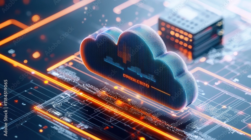 Aufkleber digital cloud technology innovation concept with abstract futuristic data server graphic