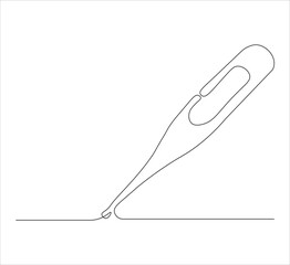 One continuous line drawing of medical thermometer. single line of medical thermometer drawing.  medical thermometer illustration. Editable outline