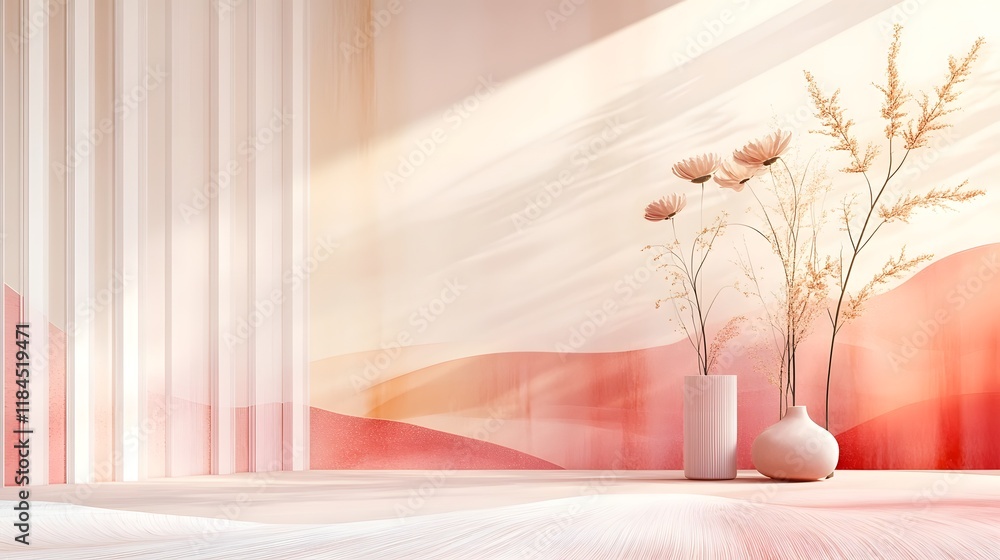 Poster minimal and elegant design featuring soft dreamy color gradients warm patterns and subtle decorative