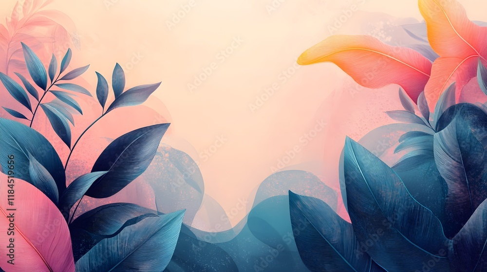 Aufkleber elegant and harmonious pastel gradient background with flowing floral and leaf patterns in a serene 