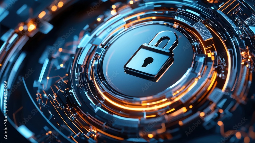 Poster futuristic digital lock and security system for cybersecurity and data protection