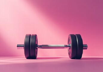 Obraz premium A black dumbbell is on a pink background