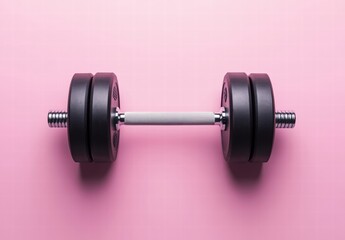 Obraz premium A black dumbbell is on a pink background