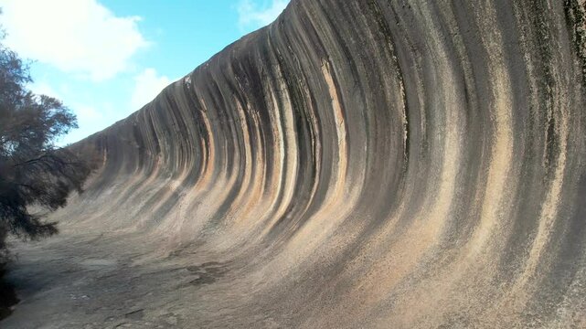 Aerial view of wave rock natural formation in Lake Gounter Nature Reserve, Hyden, Australia.