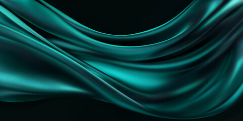 Obraz premium Dark emerald and teal silk fabric background. Smooth satin drapery folds, shimmering with light and shadow play. Elegant blank design.