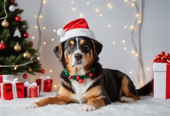 christmas dog with gift box