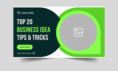 Best business ideas tips and tricks video thumbnail banner design, business concept video cover banner design, fully editable vector eps 10 file format