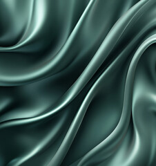 Obraz premium Dark jade green satin fabric background. Soft, flowing waves with shimmering highlights and gradient shadow effects. Elegant blank template.