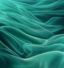 Obraz premium Dark jade green satin fabric background. Soft, flowing waves with shimmering highlights and gradient shadow effects. Elegant blank template.