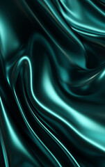 Obraz premium Dark jade sea green silk background. Draped satin with glittering highlights and soft shadow stripes. Luxurious texture for elegant designs.