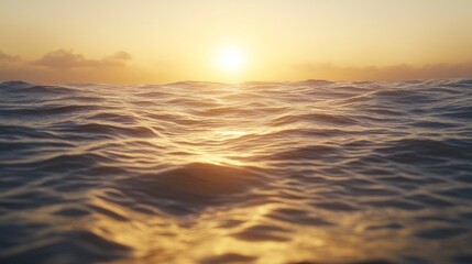 Obraz premium Calm ocean waves under a golden sunset, reflecting warm colors and creating a serene atmosphere