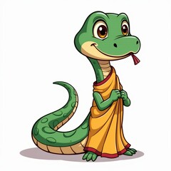 Fototapeta premium Cute Cartoon Lizard in Orange Robe, isolated background