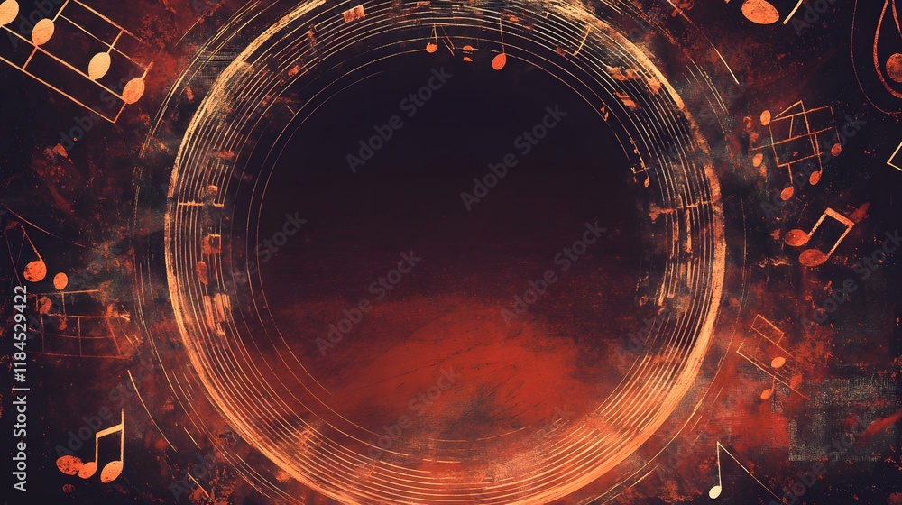 Poster abstract music notes circular design background