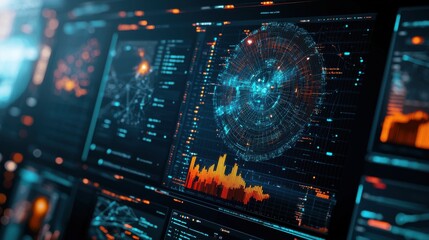 Fototapeta premium Dynamic Futuristic Data Visualization Interface with Holographic Chart and Infographic Elements
