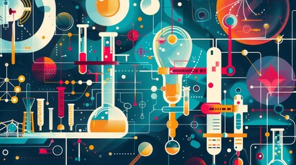 Obraz premium Illustration of various scientific research fields and education concepts represented through modern vector design