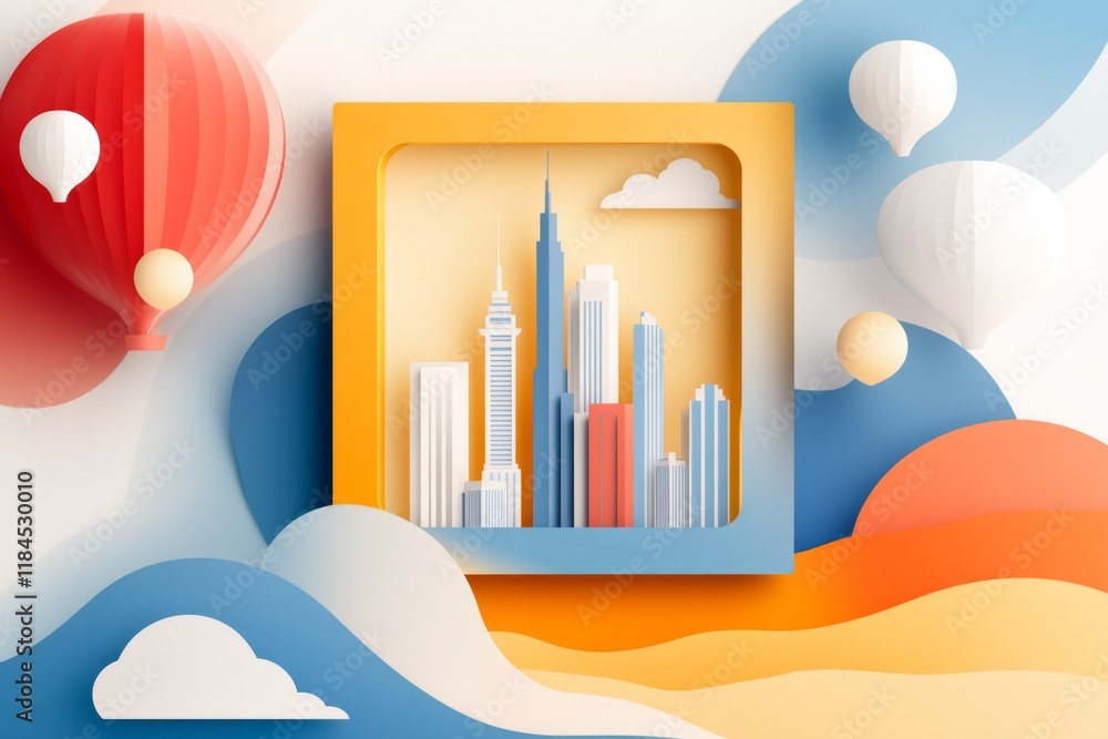 Aufkleber a flat design of the dubai frame, with simple rectangles and a gradient background to highlight its 