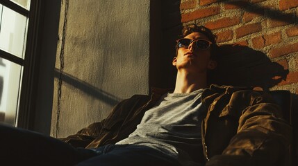 Sunlit Man in Brown Jacket: A Moody Fashion Portrait