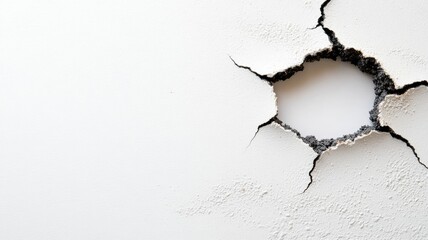 Obraz premium Large hole with cracks in white wall