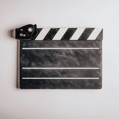 Fototapeta premium A classic movie clapperboard on a minimalist background, symbolizing film production and creativity.