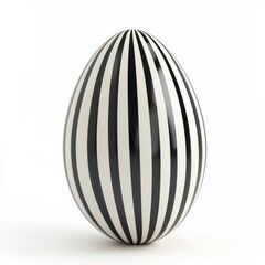 A black and white striped egg-shaped object, showcasing a sleek and modern design against a plain background.