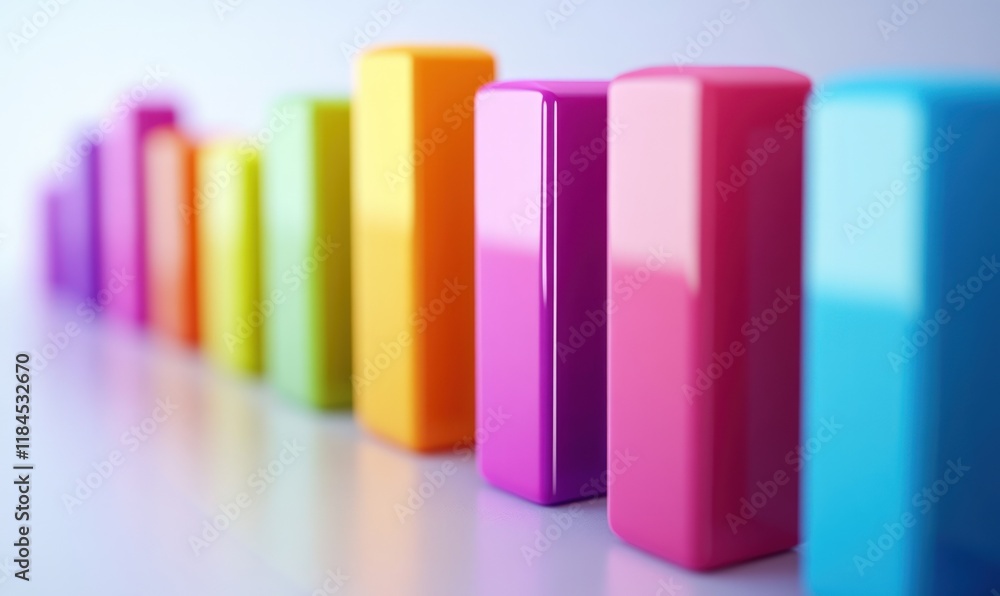 Poster colorful 3d bar graph showing growth, progress, and data visualization.