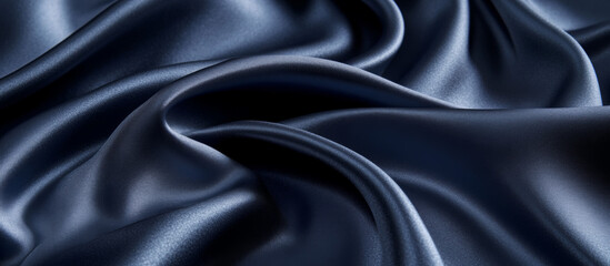 Fototapeta premium Dark navy satin with smooth waves and soft folds, creating a luxury backdrop with a flowing, gradient pattern. Elegant and polished design.