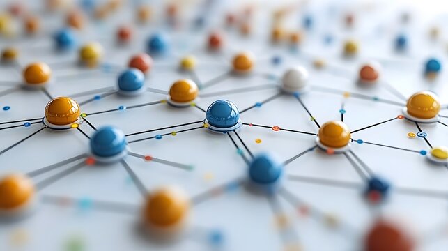 Abstract illustration of data points connecting in a network graph style on a white background