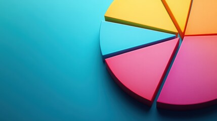 Obraz premium Colorful 3D pie chart on blue background, showing data segments.