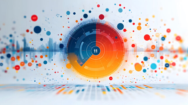 Circular data wheel with segments representing various business metrics on a white background