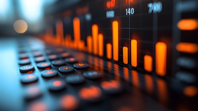 Histogram with vertical bars, trend lines, and a professional look, placed on a white background
