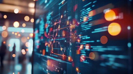 Futuristic Digital Technology Dashboard with Abstract Infographic Visualization and Data Stream