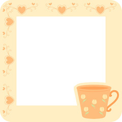 Cute Decorative Frame with Cup and Hearts
