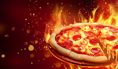 hot pizza with flames