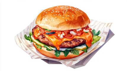Delicious cheeseburger isolated on white background high-quality food culinary art minimalist style