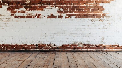 Rustic Aged Brick Wall and Worn Wooden Floor