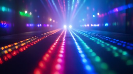 Vibrant light show displaying lofi edm colors indoor venue digital art nighttime close-up view creative concept