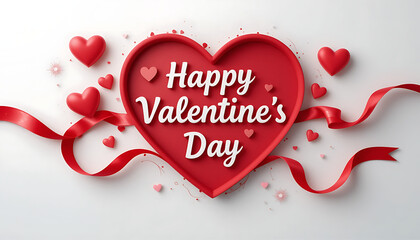 Happy Valentine's Day Background with 3d heart shape and ribbon in Red and White color, applicable for invitation, greeting, celebration card high quality.
